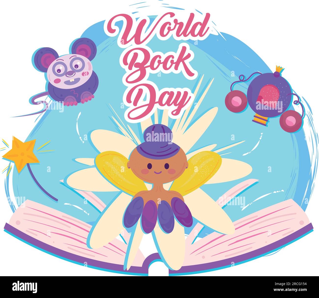 Aislado libro abierto con iconos de fantasía Día mundial del libro Vector Ilustración del Vector