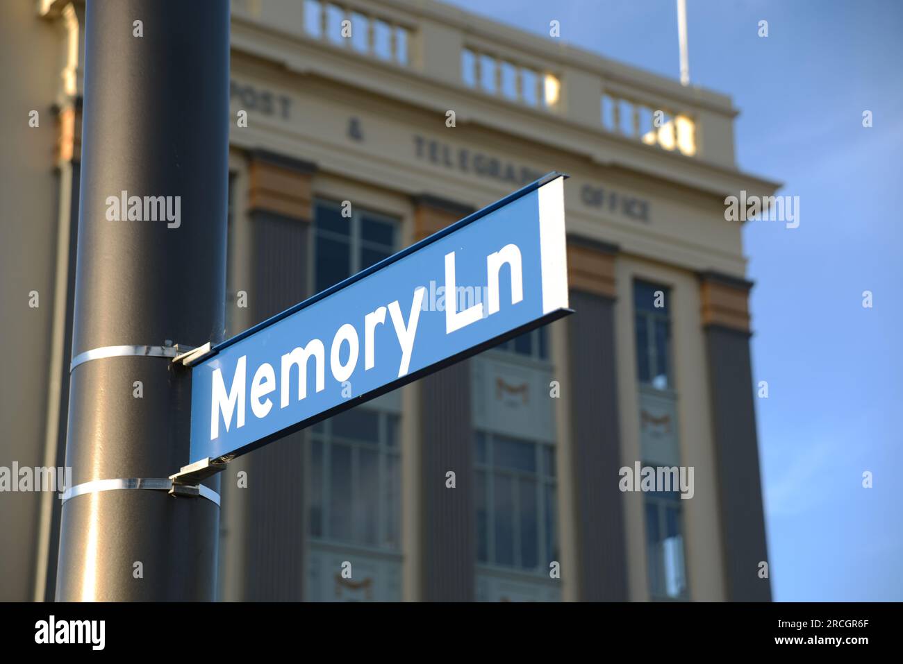Una señal de calle para Memory Lane en Christchurch, Nueva Zelanda Foto de stock