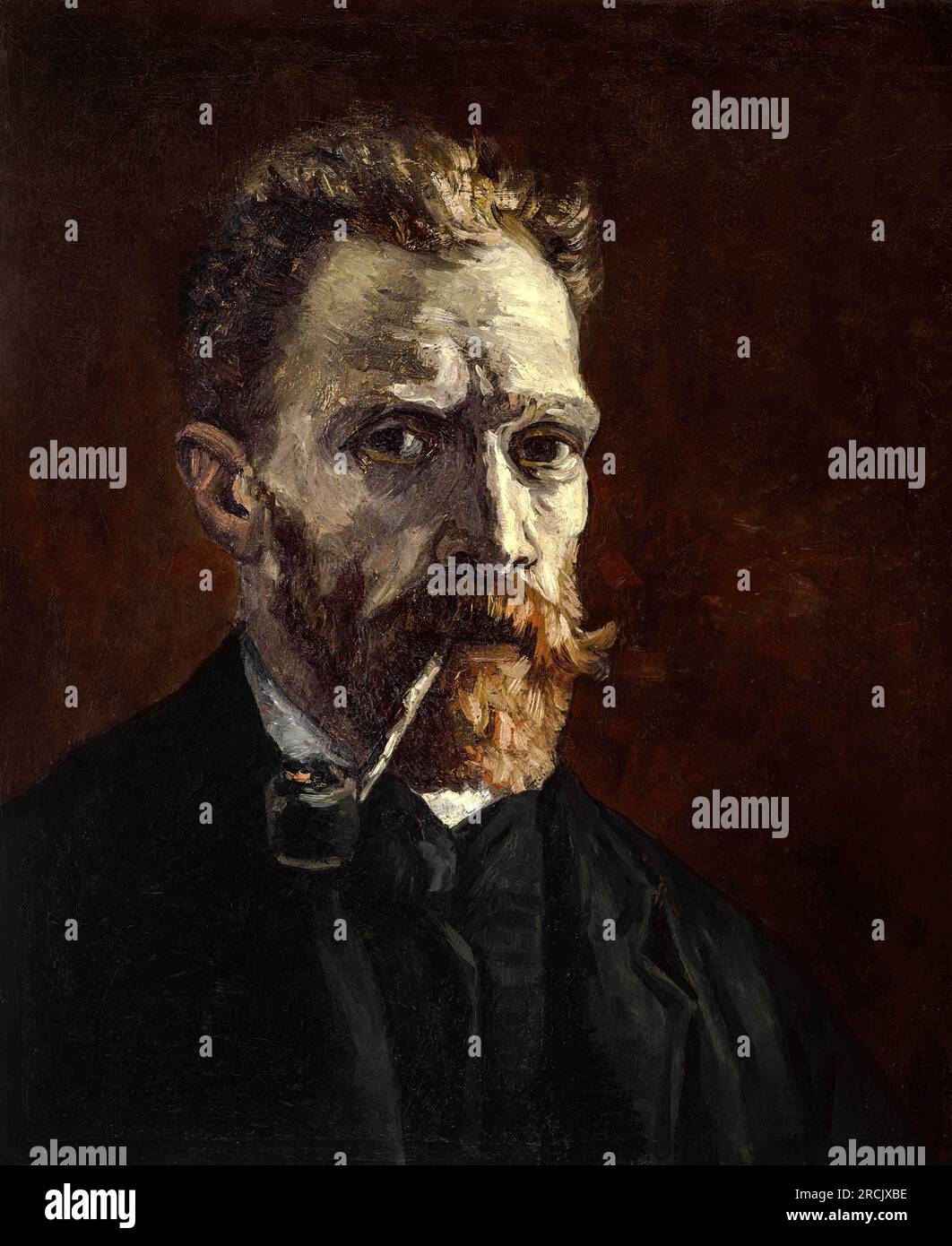 Autorretrato de Vincent van Gogh con la famosa pintura Pipe. Original de Wikimedia Commons. Foto de stock
