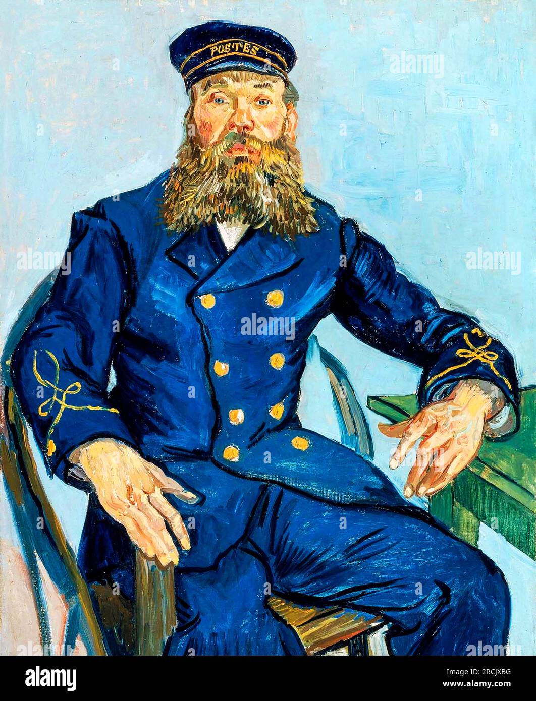 Retrato de Vincent van Gogh del cartero Joseph Roulin famosa pintura. Original de Wikimedia Commons. Foto de stock