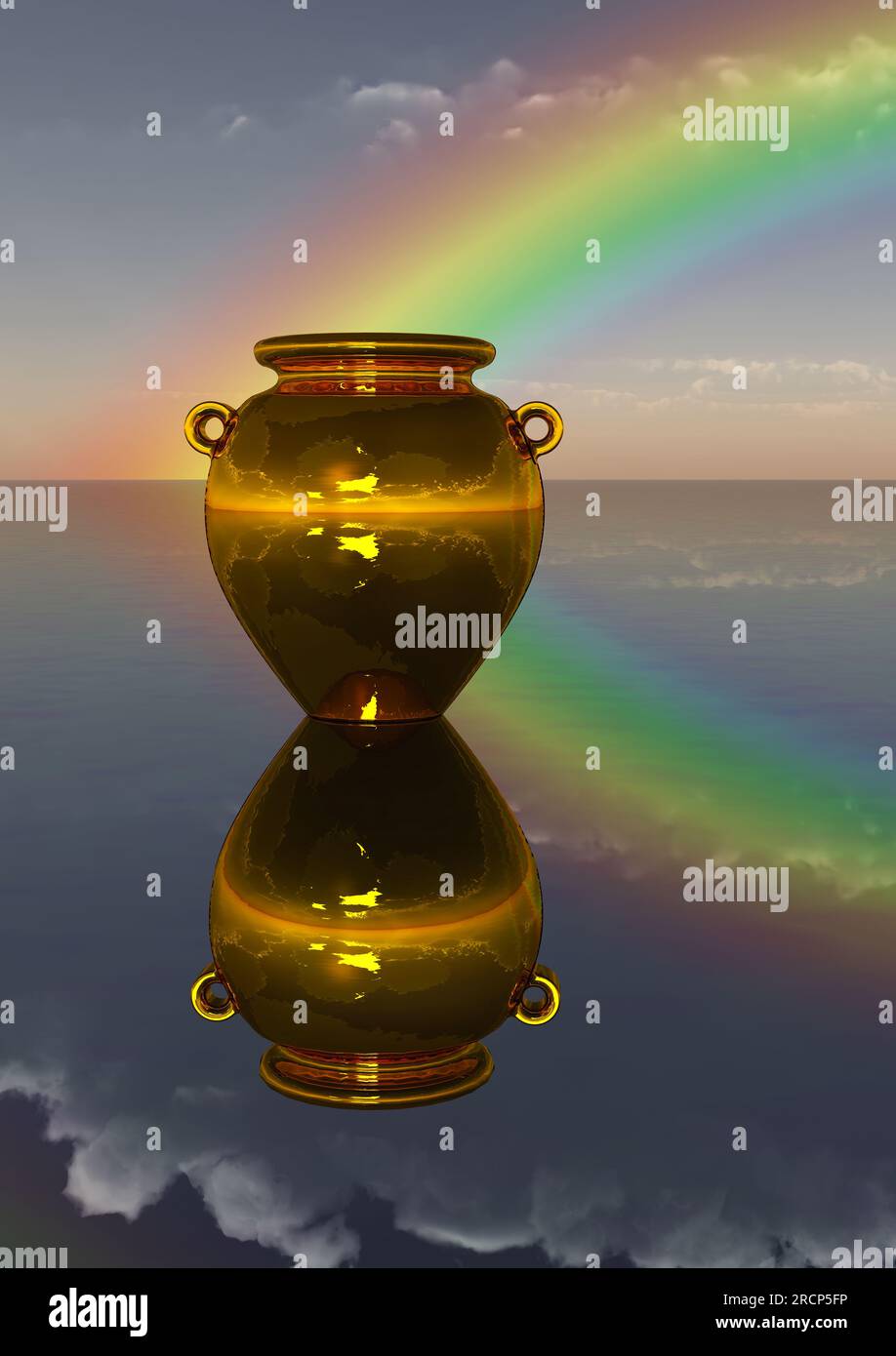 Bote de oro al final de Un arco iris Foto de stock