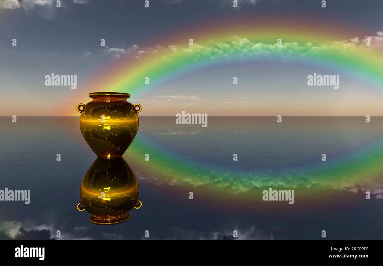 Bote de oro al final de Un arco iris Foto de stock