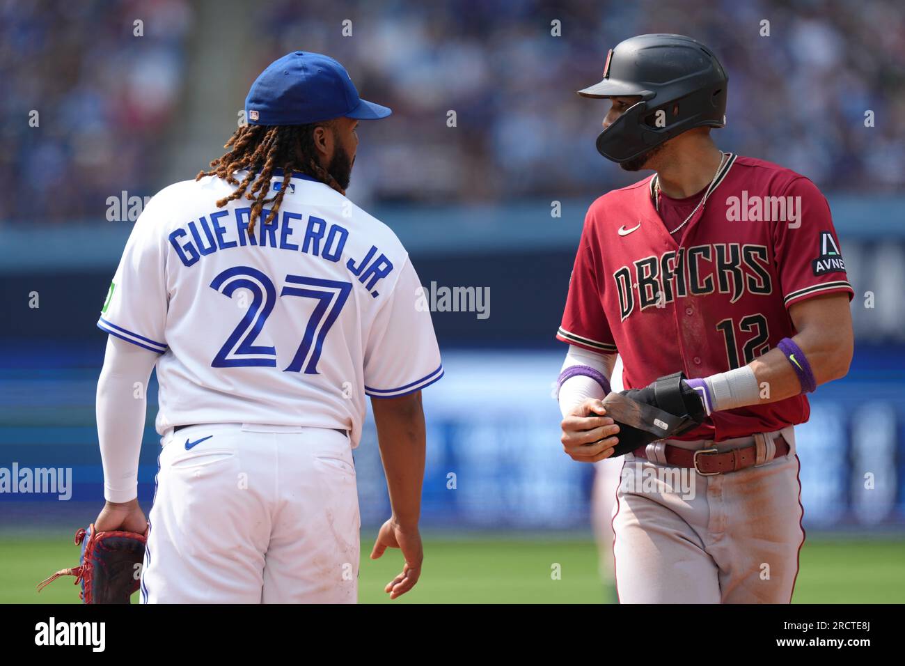 Arizona Diamondbacks' Lourdes Gurriel Jr. (12) celebrates his RBI double  against the Los Angeles Dodgers during the first inning of a baseball game,  Saturday, April 8, 2023, in Phoenix. (AP Photo/Matt York