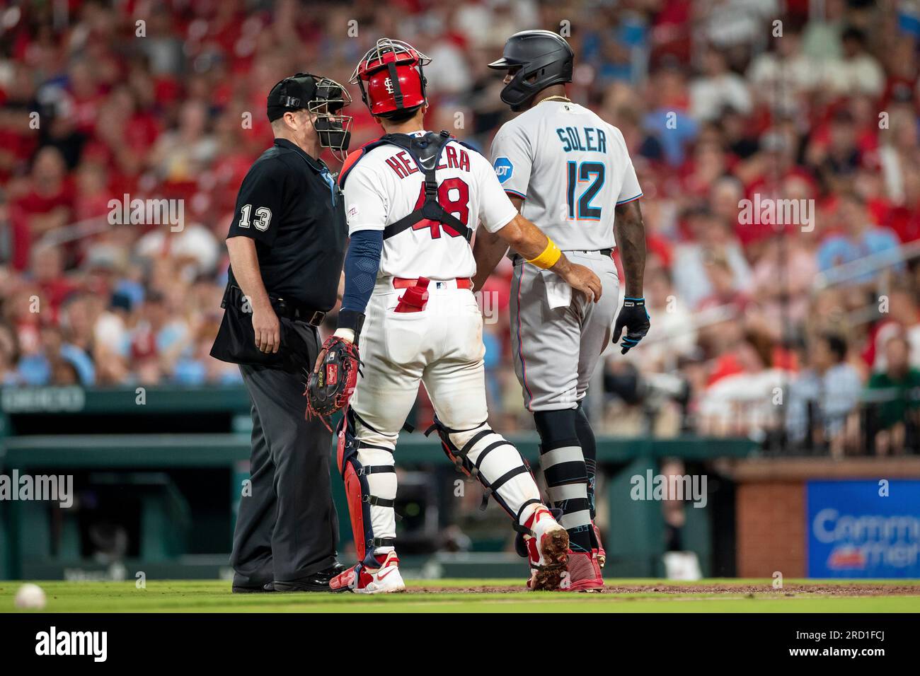 Miami Marlins' Jorge Soler bats during the third inning in the first  baseball game of a doubleheader against the Cleveland Guardians, Saturday,  April 22, 2023, in Cleveland. (AP Photo/Nick Cammett Stock Photo 