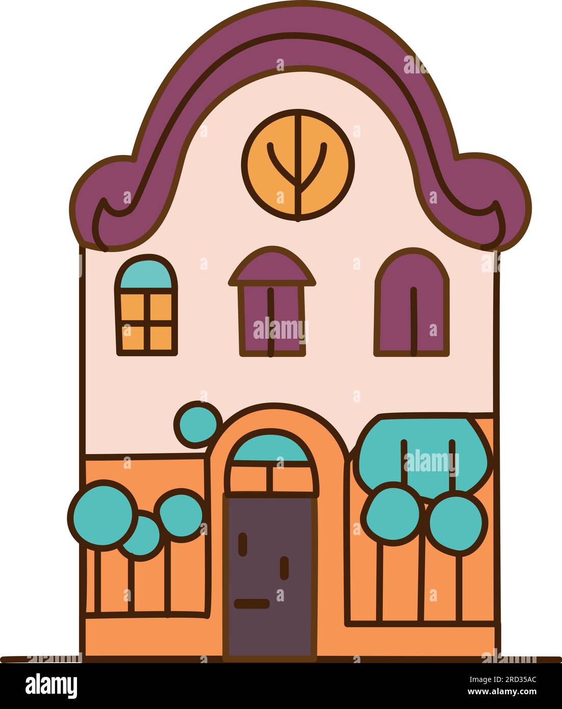 Vector simple estilo de dibujos animados moderno icono de casa lateral frontal. Vector casa extraña con icono de musgo. Ilustración del Vector