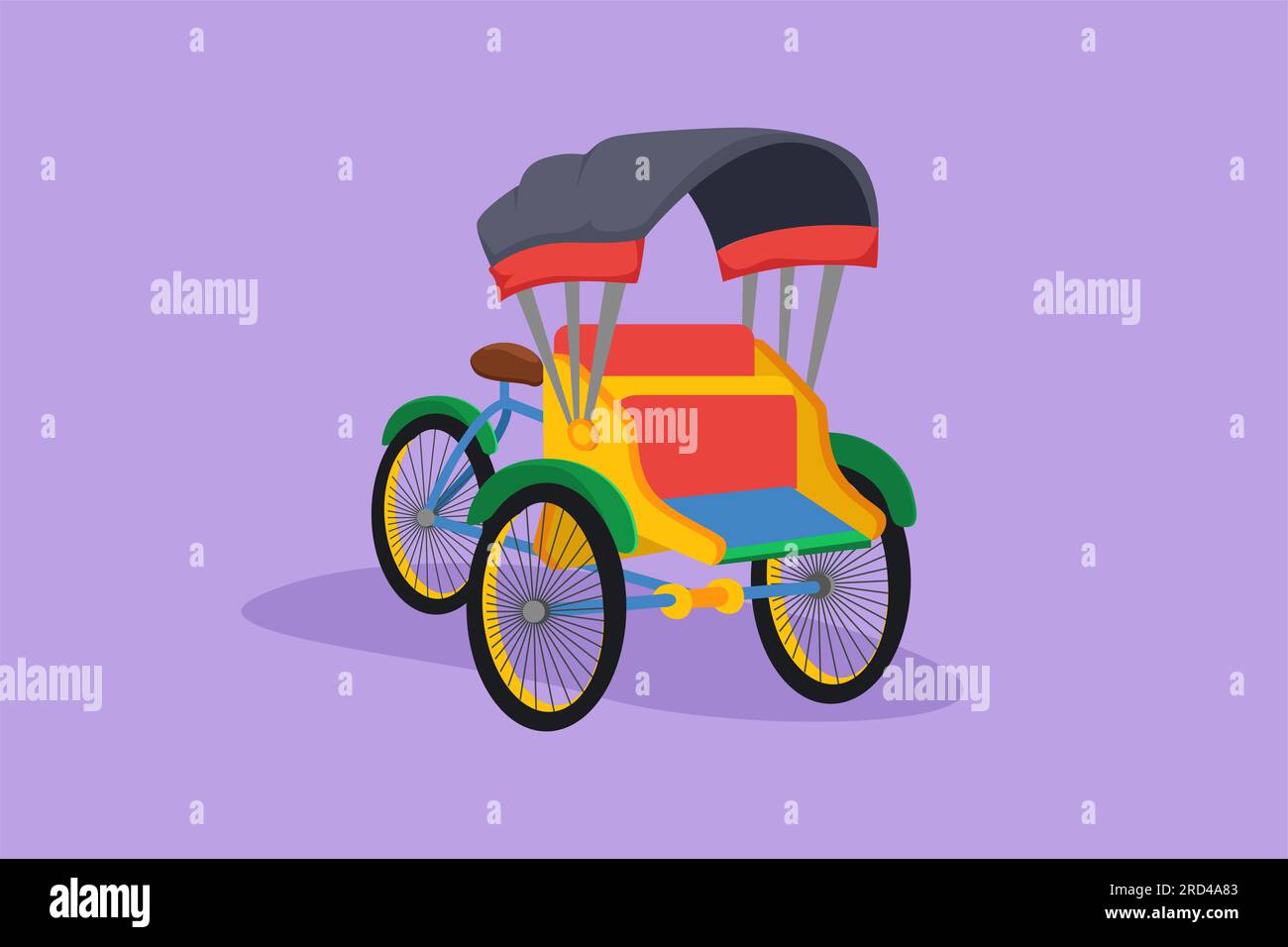 Pedicab De Dibujo De Estilo Plano De Dibujos Animados Con Tres Ruedas Y Asiento Del Pasajero En