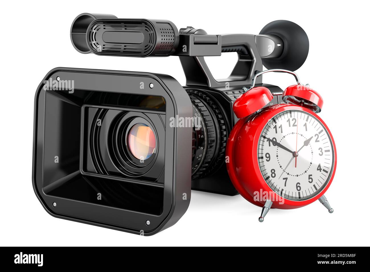 Cámara de vídeo profesional con reloj despertador, representación 3D  aislada sobre fondo blanco Fotografía de stock - Alamy