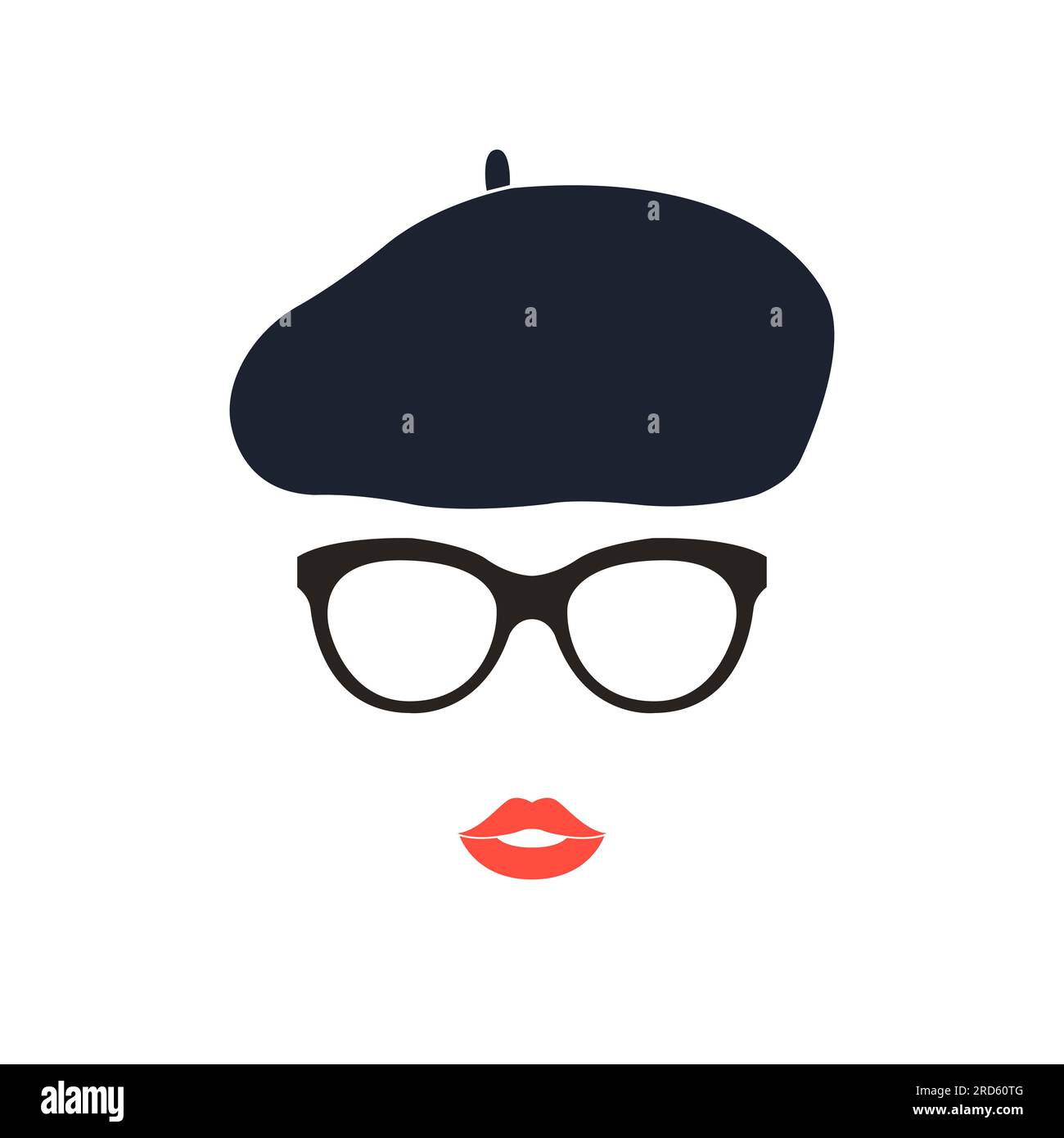 Hermosa mujer francesa de moda con gafas y boina. Retrato de chica de moda. Ilustración del Vector