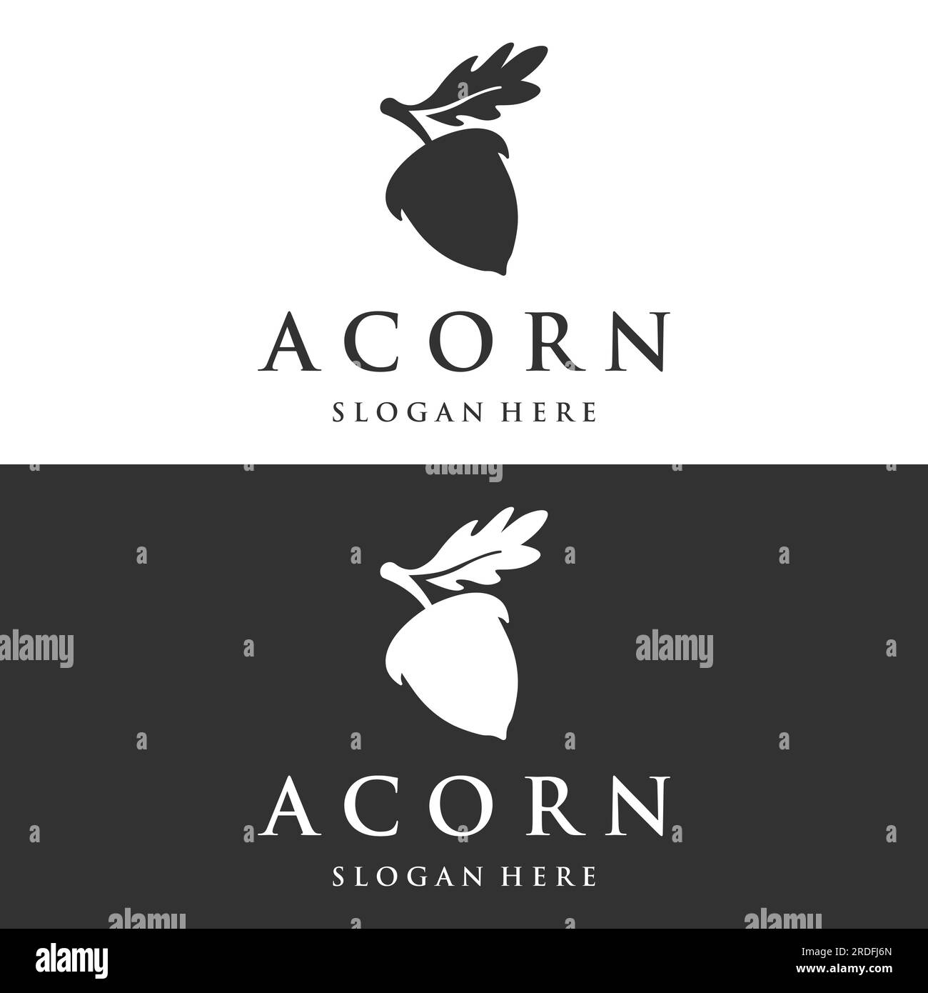 Diseño de logotipo de Acorn con hojas con edición de ilustración vectorial. Ilustración del Vector