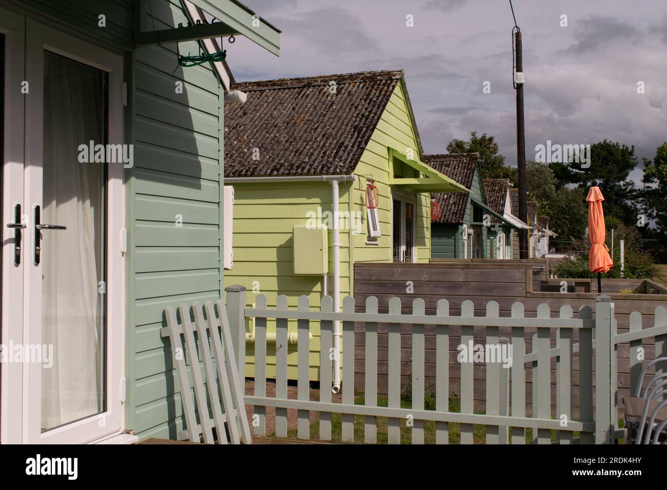 Chalets de vacaciones y cabañas de playa. Dunster Somerset, Reino Unido Foto de stock