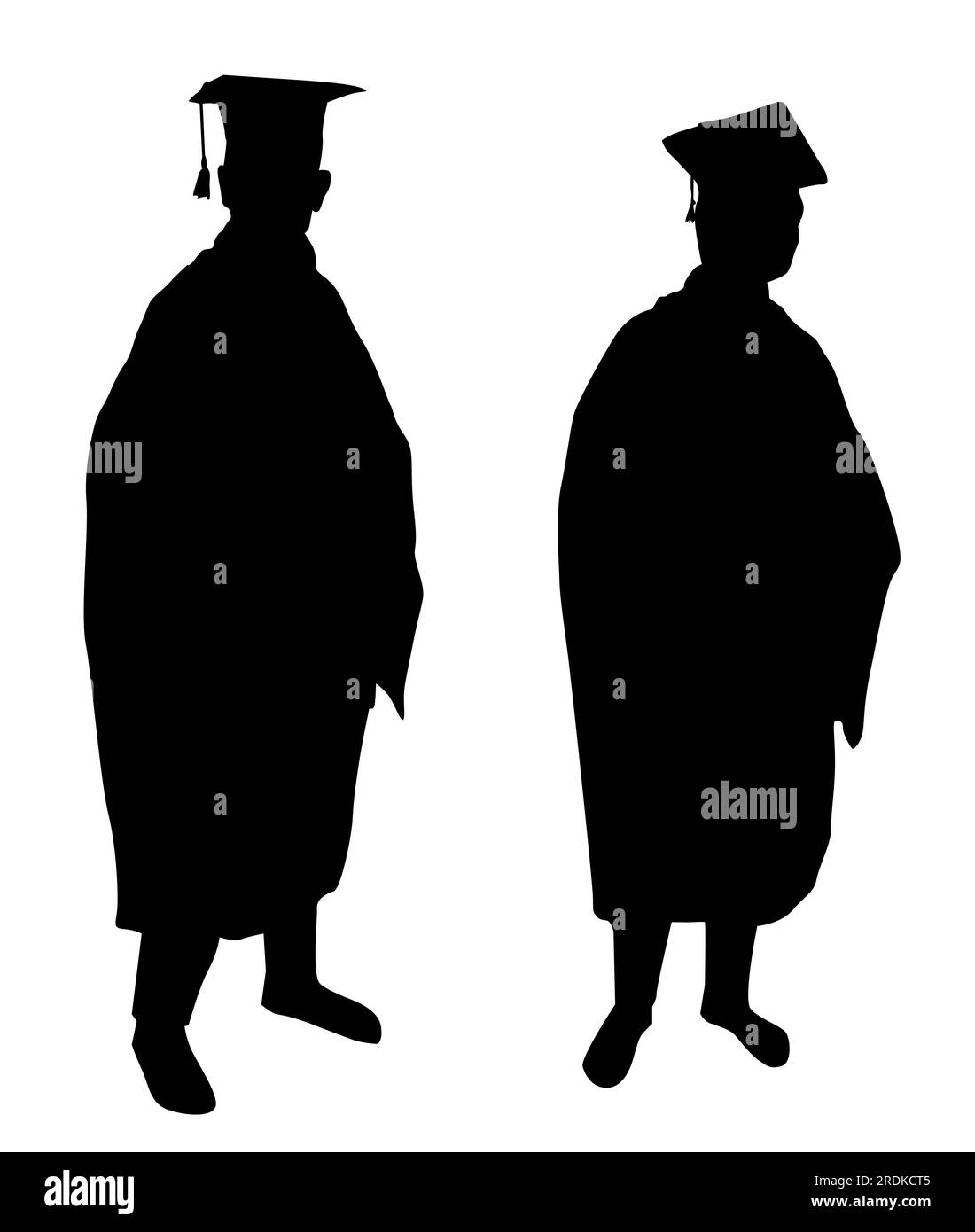 Siluetas vectoriales de dos personas Evento de celebración de graduación. Ilustración aislada sobre fondo blanco. Ilustración del Vector