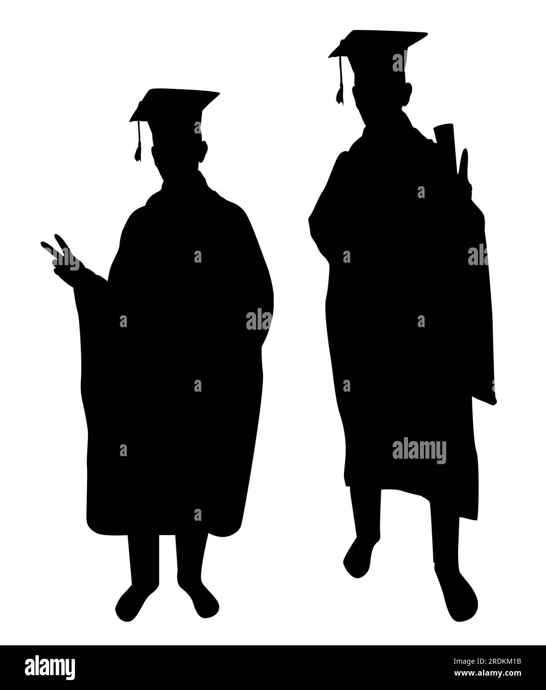 Siluetas vectoriales de dos personas Evento de celebración de graduación. Ilustración aislada sobre fondo blanco. Ilustración del Vector