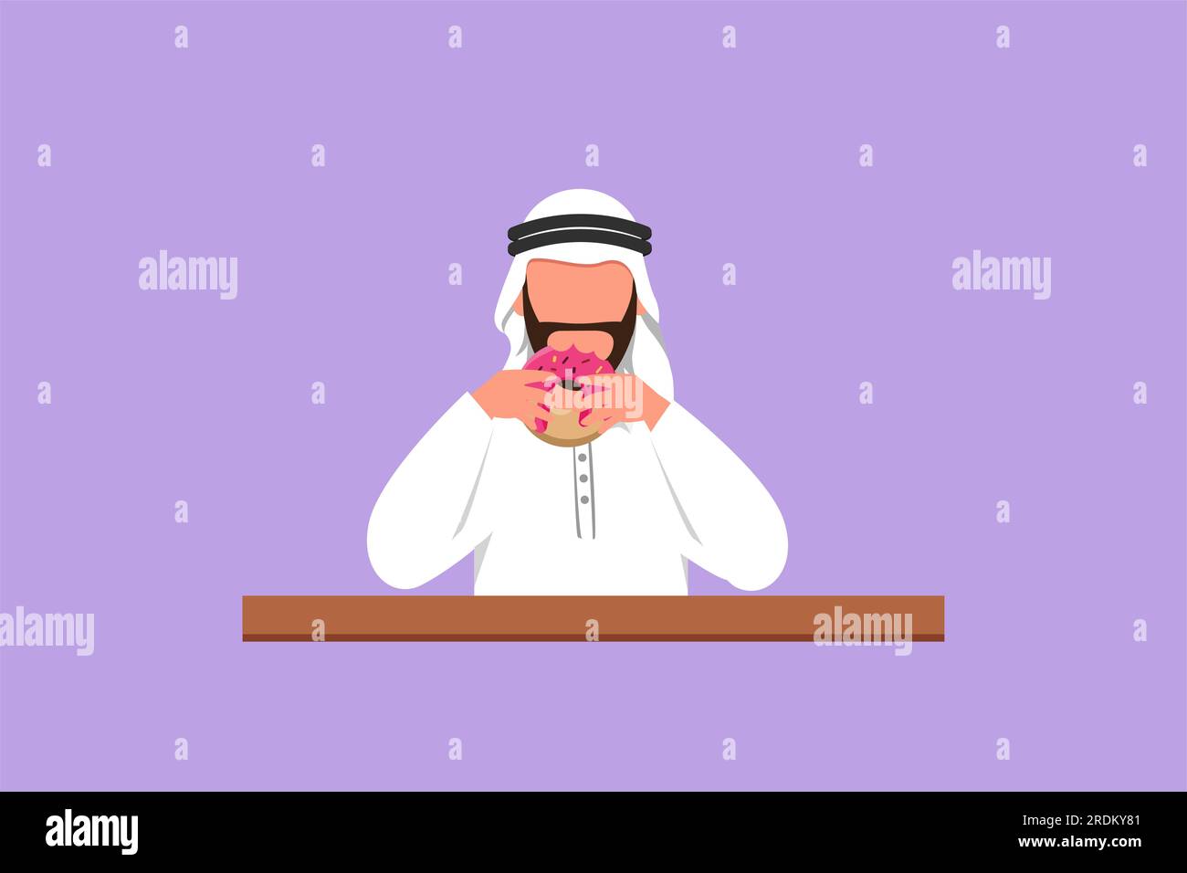 Dibujo plano de carácter de joven hombre árabe sostener y comer