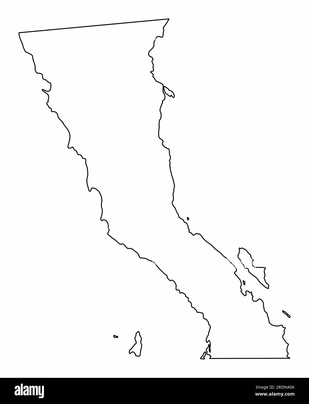 Mapa de contorno de Baja California aislado sobre fondo blanco, México