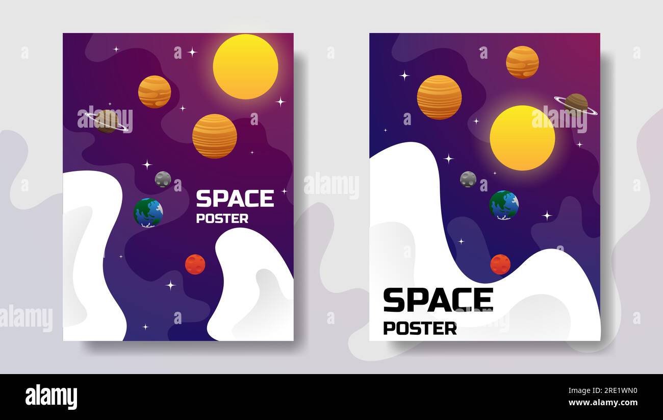 diseño de póster espacial con planetas, sol, estrella y universo. diseño moderno de la cubierta del espacio. ilustración vectorial Ilustración del Vector