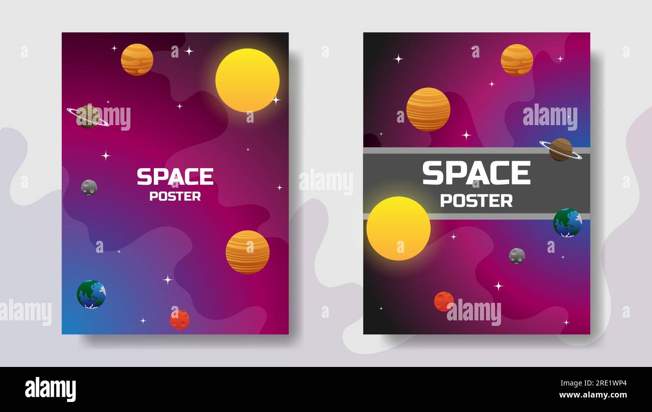 diseño de póster espacial con planetas, sol, estrella y universo. diseño moderno de la cubierta del espacio. ilustración vectorial Ilustración del Vector