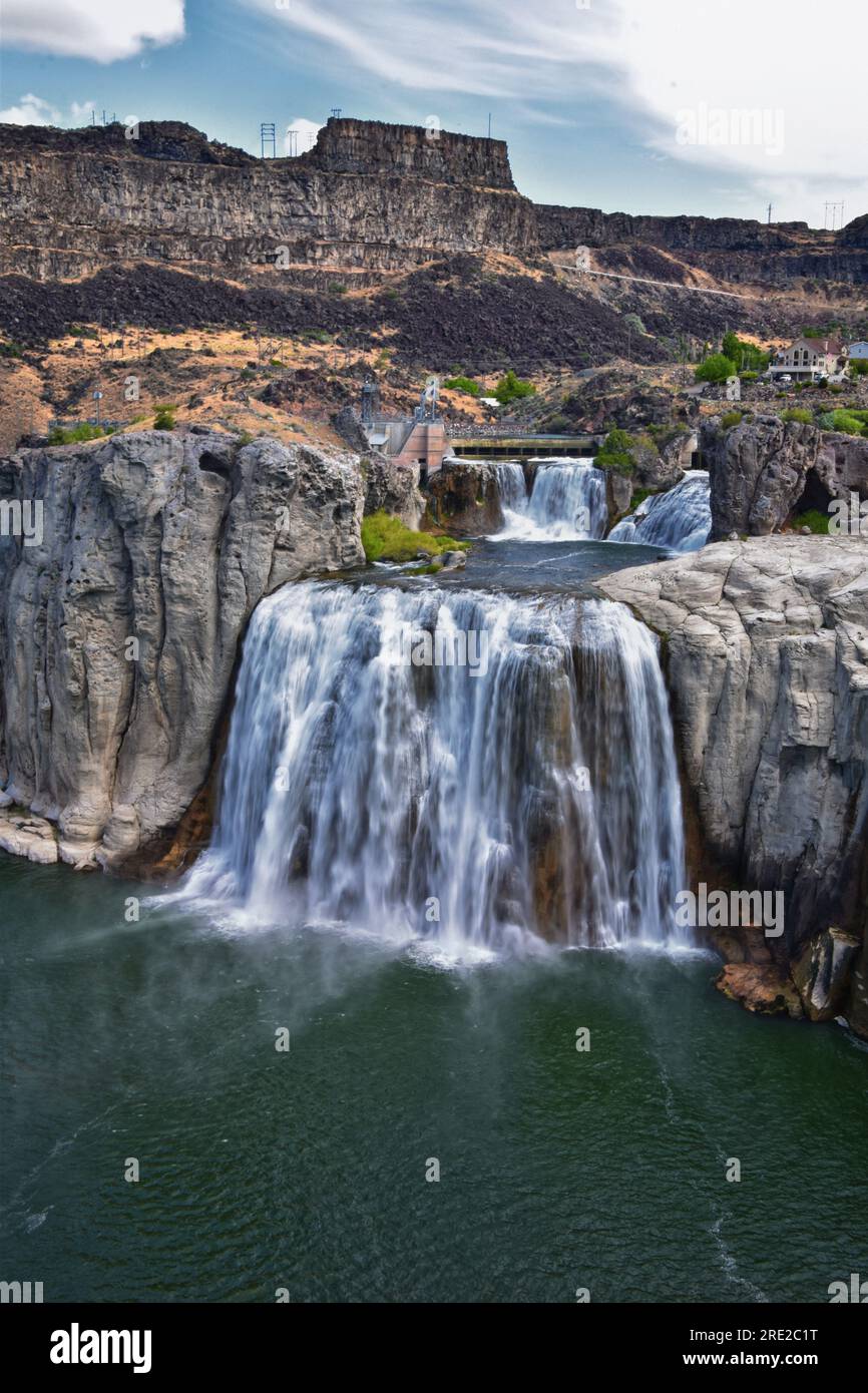 Shoshone Falls en el río Snake visto desde la ruta de senderismo. Twin Falls por Pillar Falls por Milner Dam Idaho. EE.UU Foto de stock