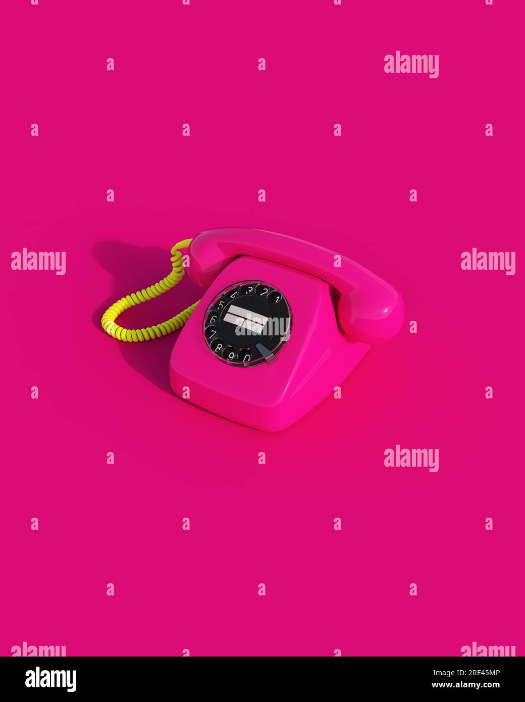 Teléfono rosa vintage nostalgia fluorescente glamoroso empoderamiento color 80s 90s clásico retro kitsch ruby rosa burgundy fondo 3D ilustración Foto de stock