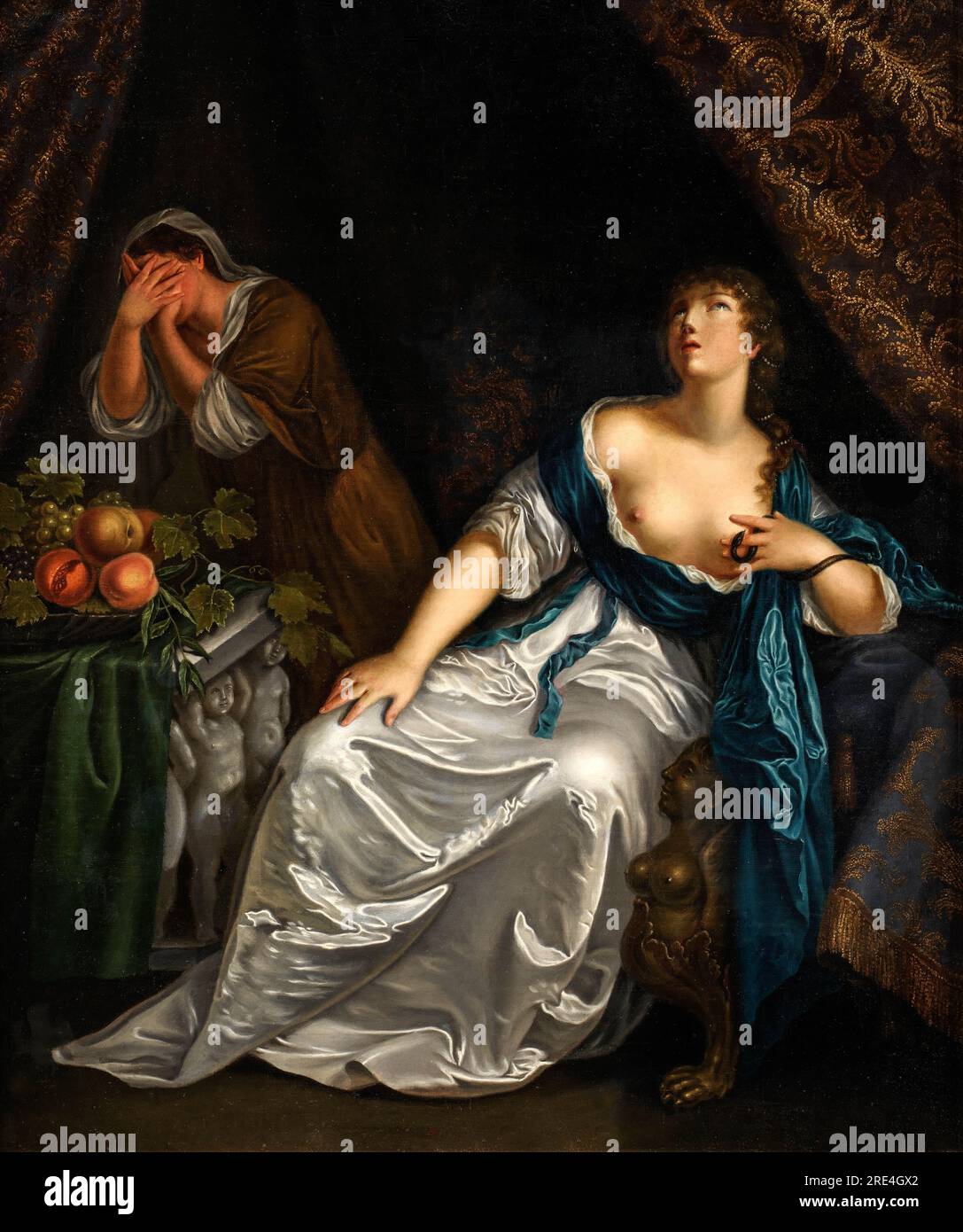 Muerte de Cleopatra. Copia del espejo después de Caspar Netscher en el Staatliche Kunsthalle, Karlsruhe Foto de stock