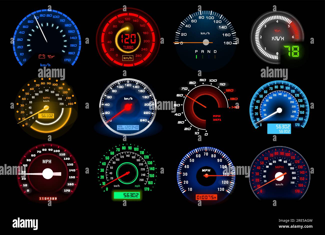 Velocímetro de tablero de automóvil realista indicador de medida de  velocidad contador de indicador de velocidad de motocicleta o motocicleta  en panel analógico elemento infográfico colorido