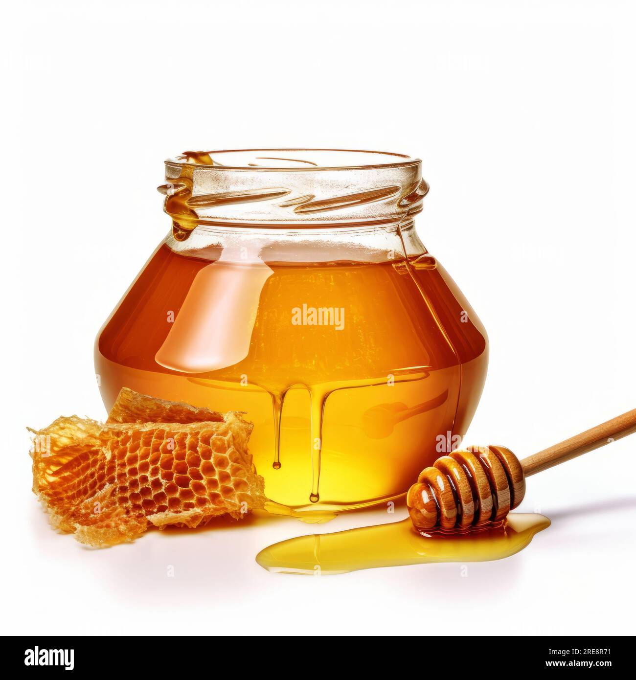 Panal con abejas y frasco de miel en mesa Fotografía de stock - Alamy