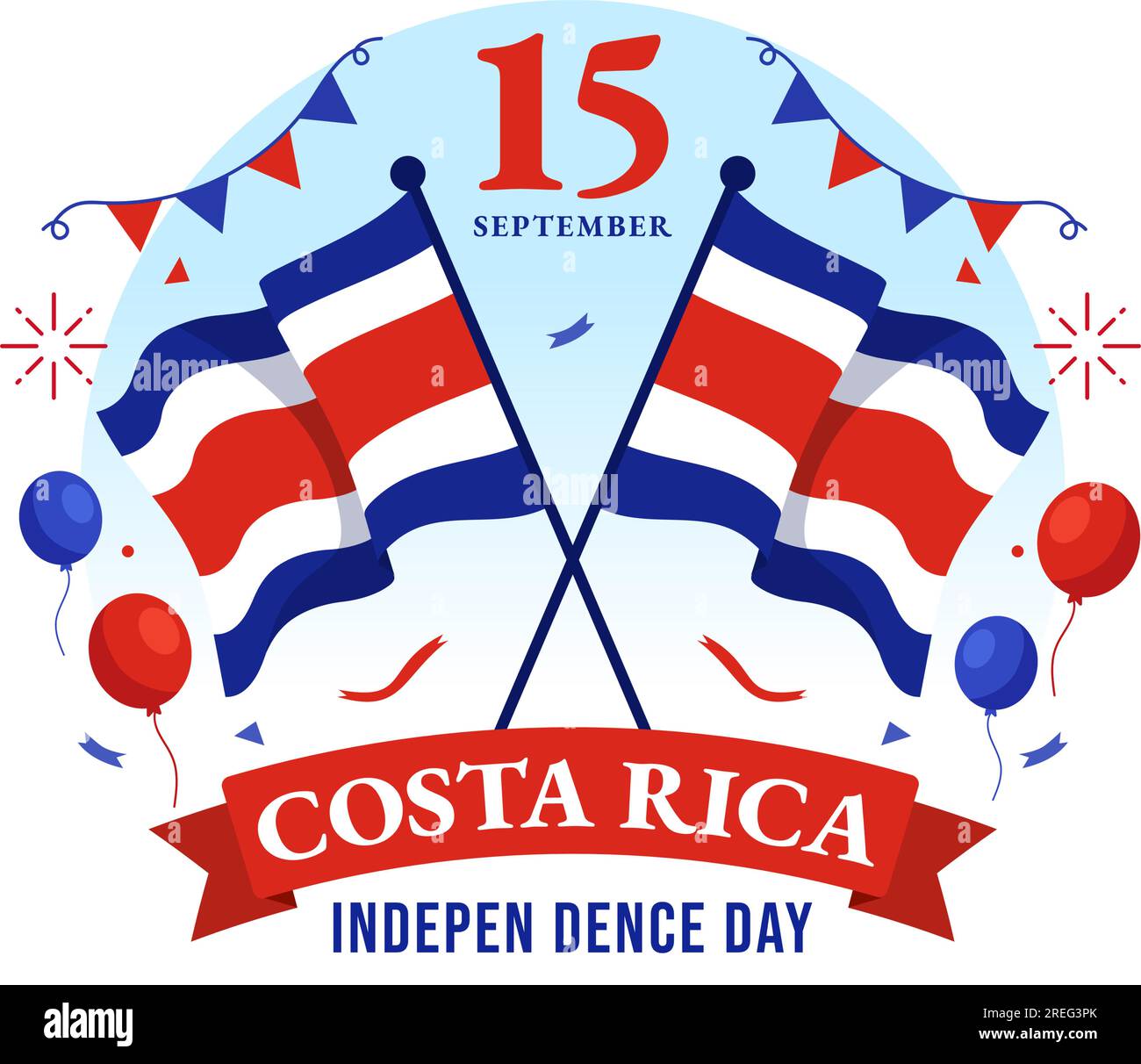Feliz Día de la Independencia de Costa Rica Ilustración vectorial el 15 de septiembre con el