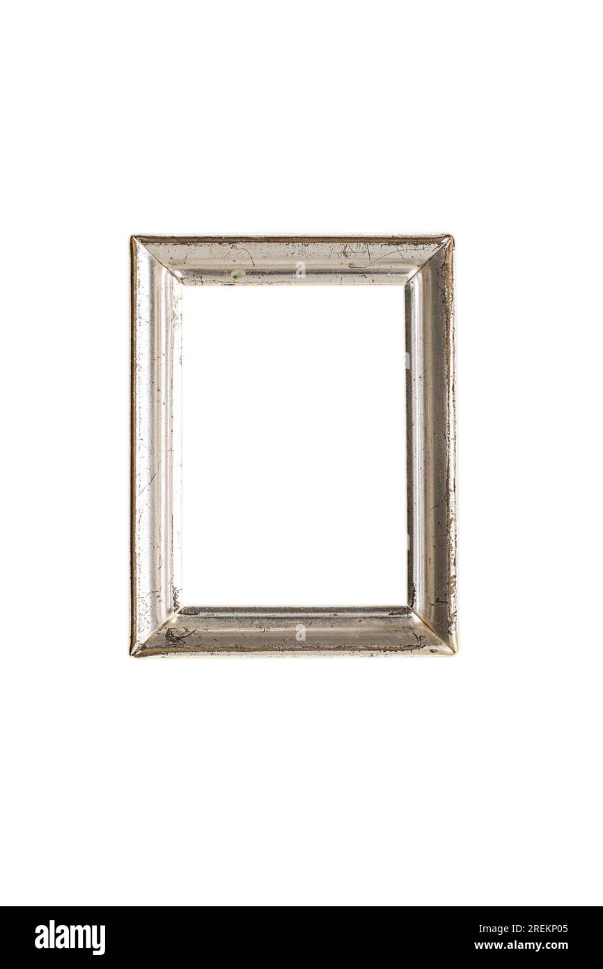 Viejo marco de plata con lienzo grunge vacío: fotografía de stock