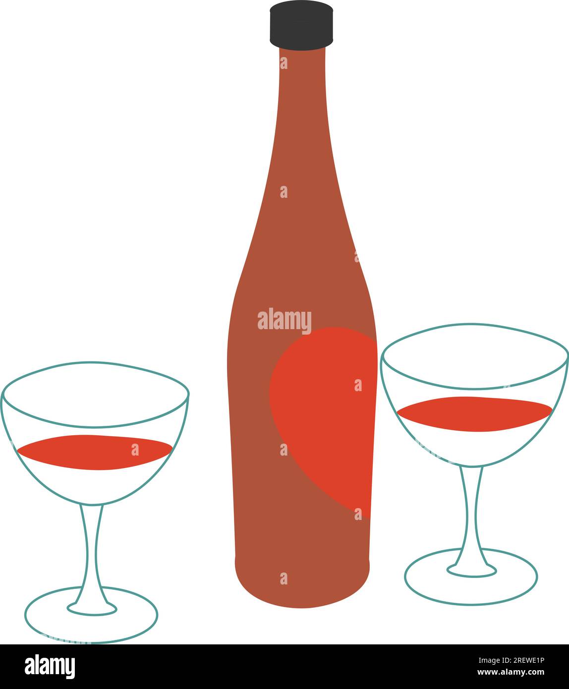 Vino tinto en botella y vasos con bebida alcohólica. Composición