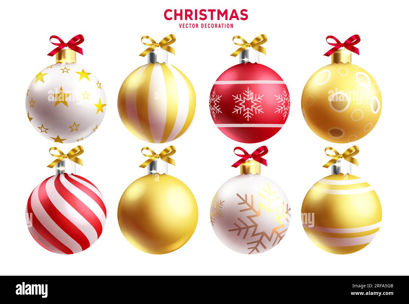 Bolas de Navidad vector set diseño. Bola de Navidad con elegantes estrellas  y copos de nieve patrón en color oro forma redonda adornos de Navidad.  Vector Imagen Vector de stock - Alamy