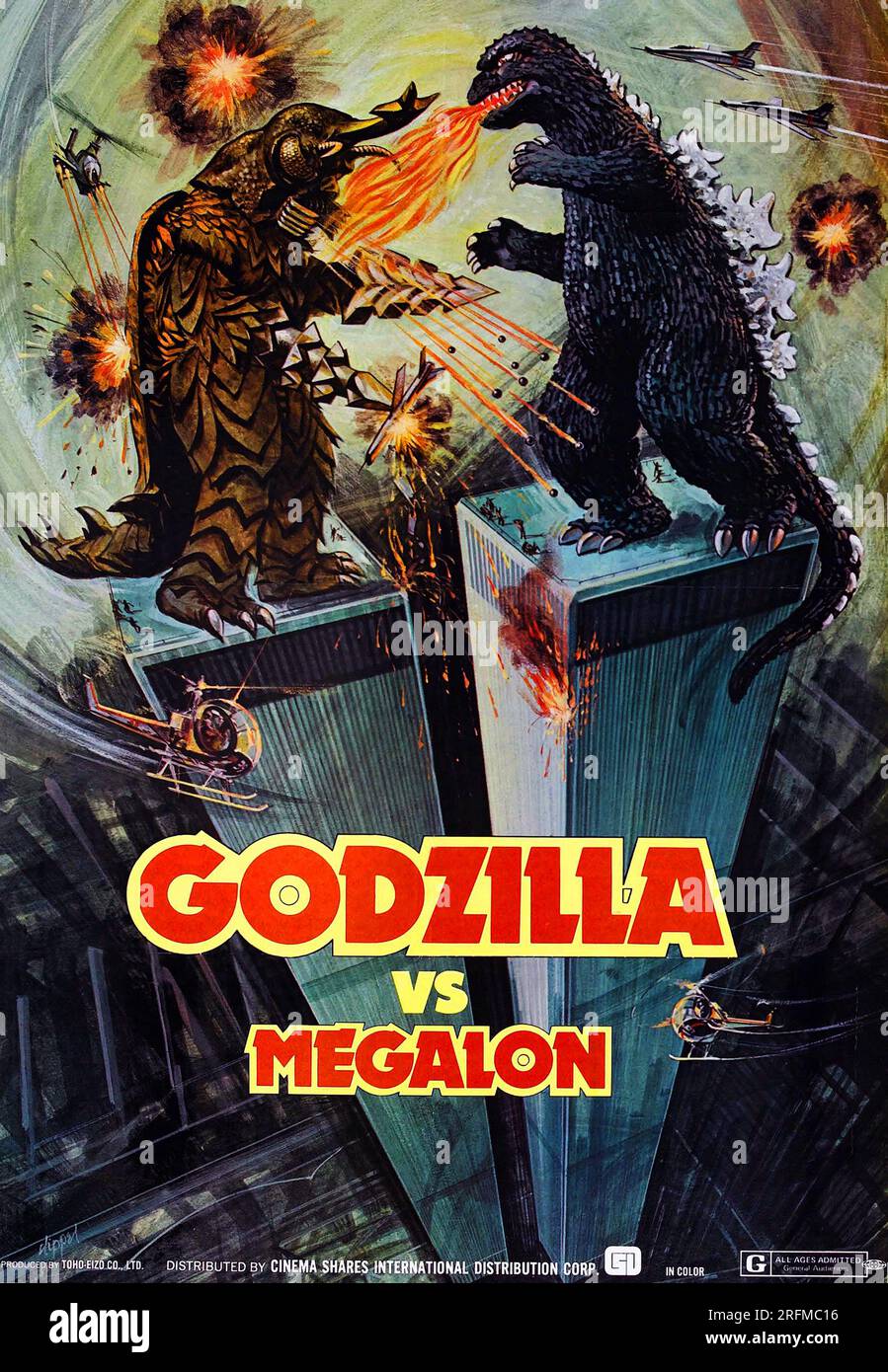 Godzilla vs Megalon' una película japonesa de kaiju de ciencia ficción de 1973. Foto de stock