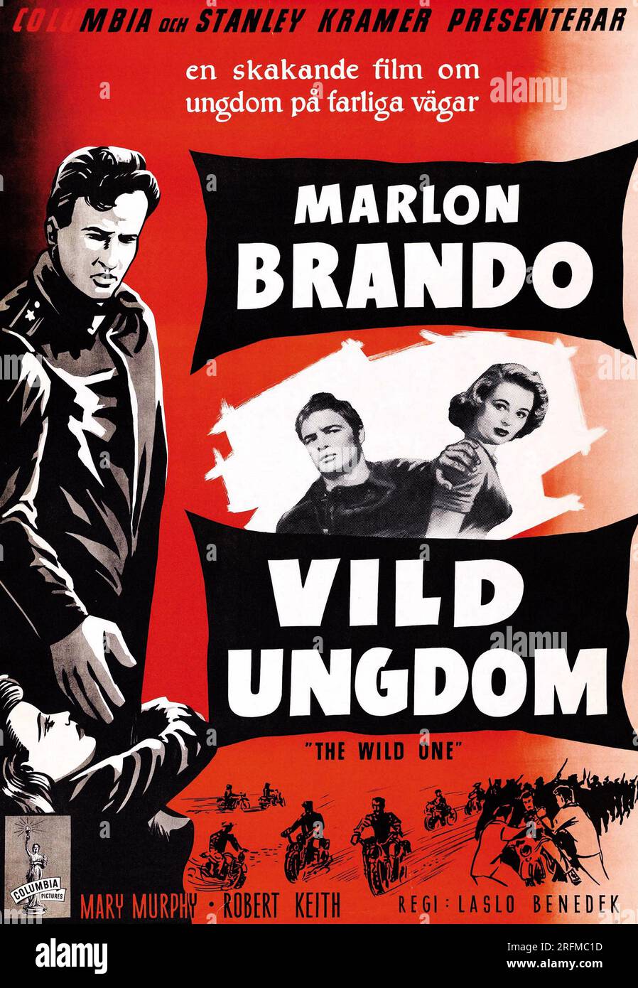Vild ungdom' (Español: The Wild One) Una película estadounidense de motociclistas fuera de la ley de 1953 protagonizada por Marlon Brando. Foto de stock