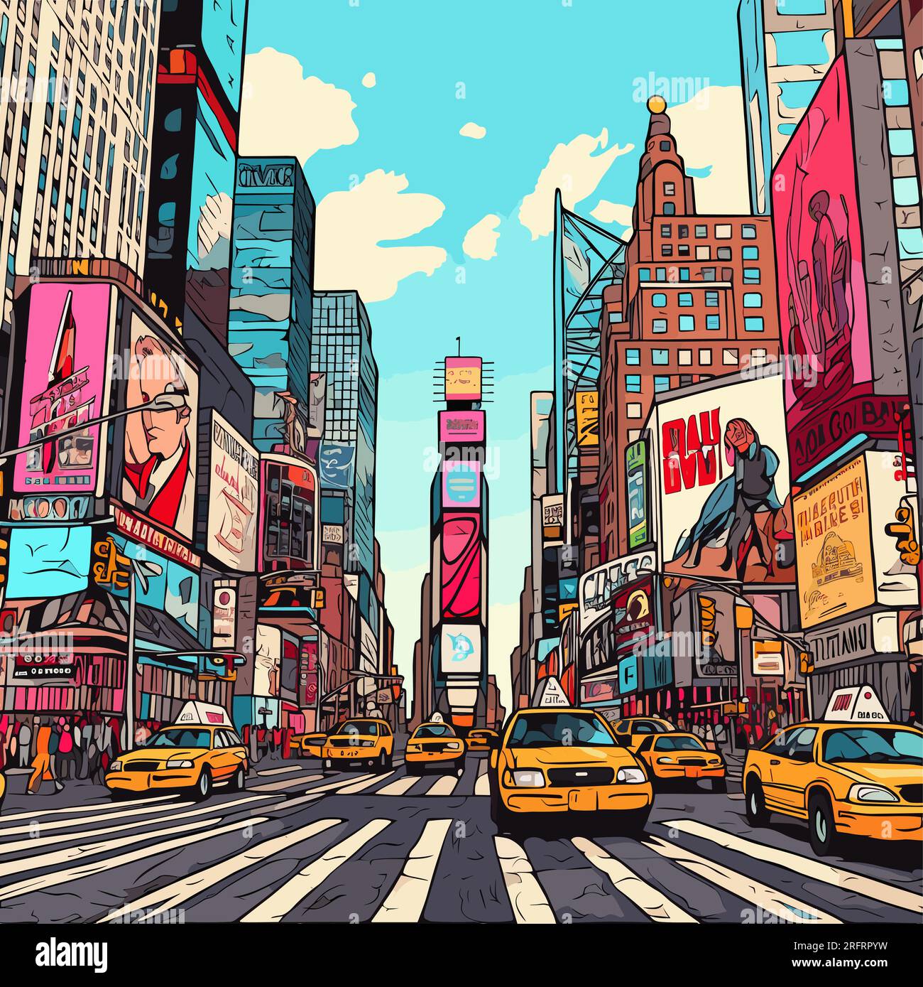 Times Square dibujado a mano ilustración cómica. Times Square. Vector