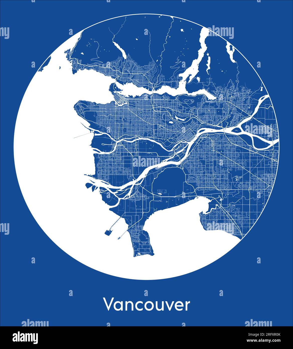 Mapa de la ciudad Vancouver Canadá América del Norte azul de impresión circular ilustración vectorial círculo Ilustración del Vector