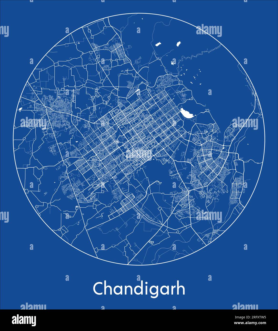 Mapa de la ciudad Chandigarh India Asia azul de impresión circular