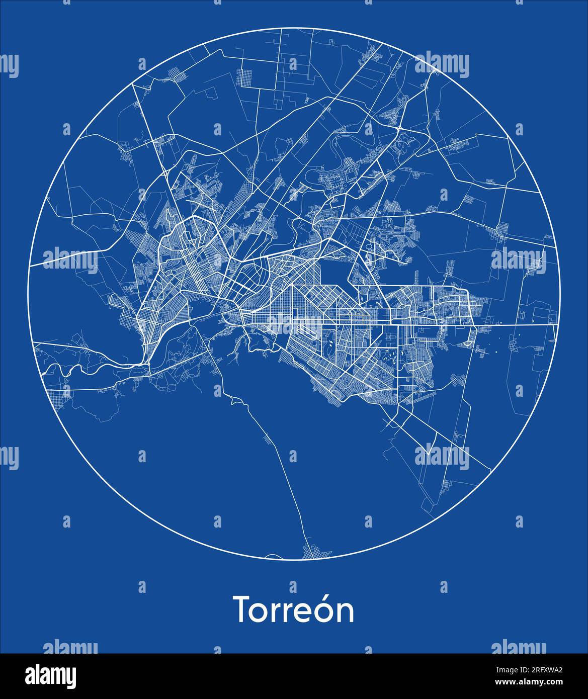 Mapa de la ciudad Torreón México América del Norte azul de impresión