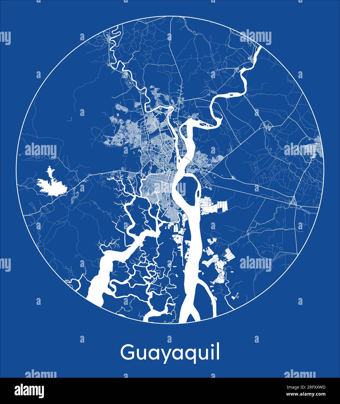 Mapa de la ciudad Guayaquil Ecuador América del Sur azul de impresión