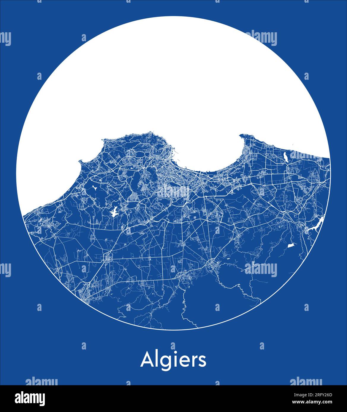 Mapa de la ciudad Argel Argelia África azul de impresión circular círculo ilustración vectorial Ilustración del Vector