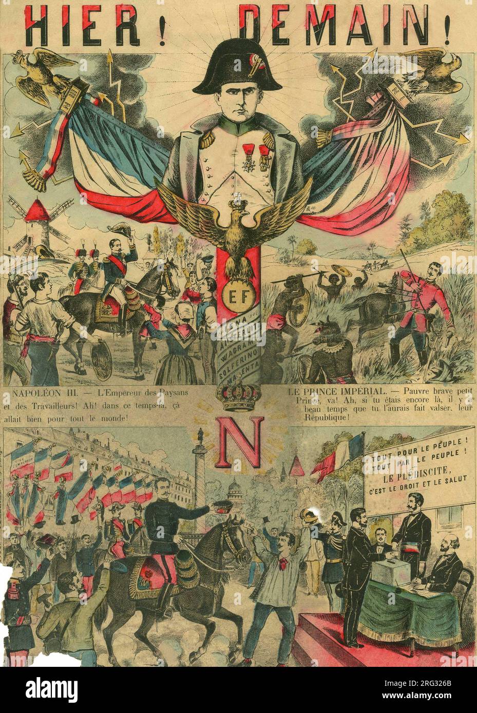 Victor Napoleon (1862-1926) a la tete des partisans bonapartistes, le dernier heritier de Napoleon Ier dut s'exiler a la suite d'une loi votee por la IIIe Republique en 1886. Grabado, en 'Le Figaro, suplemento', le 30031889, París. Foto de stock