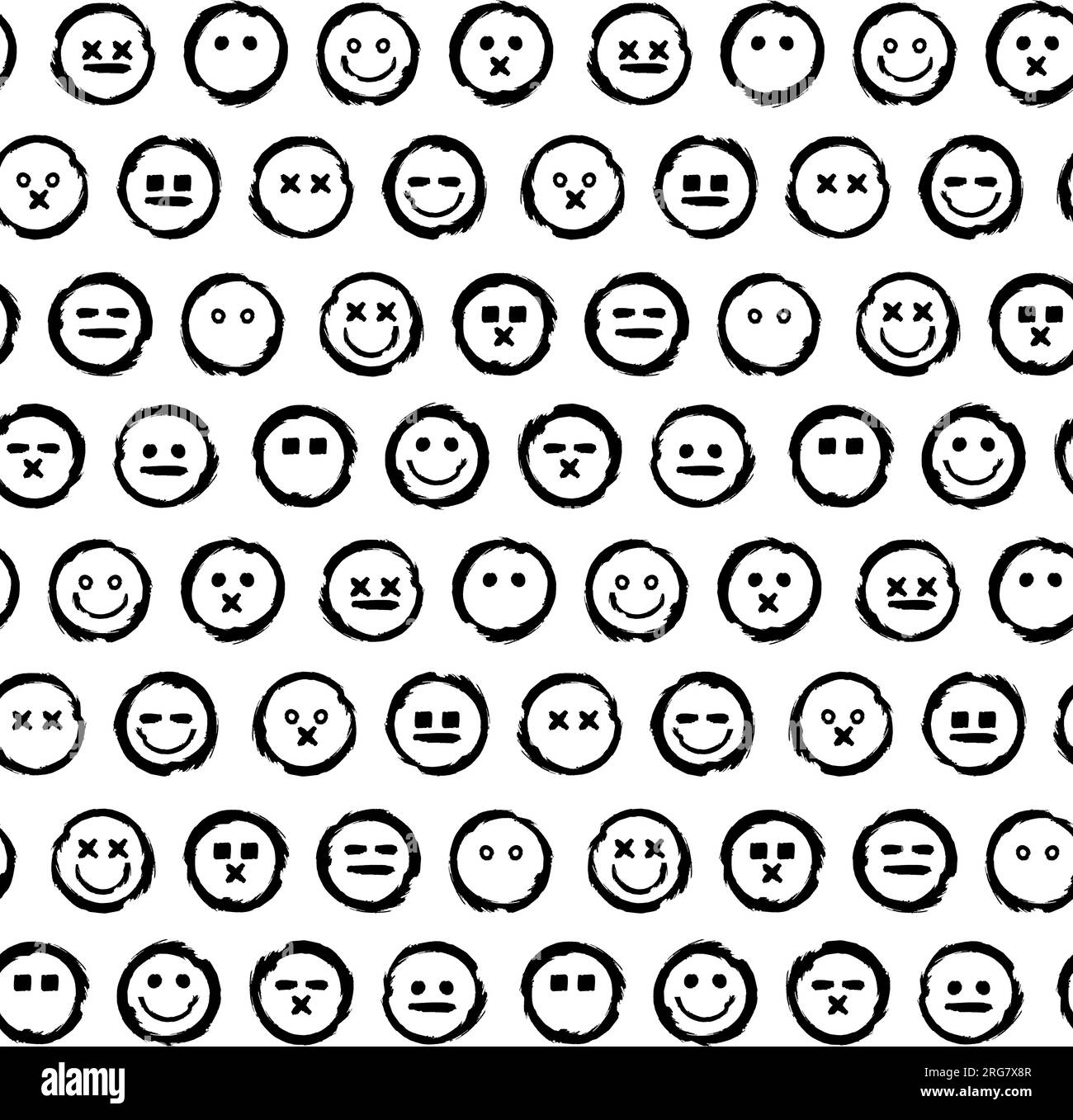 Patrón sin fisuras descuidado abstracto con células de Emoji diferentes expresiones faciales y estados de ánimo. Ornamento para la impresión en tela, cubierta y embalaje. SIM Ilustración del Vector