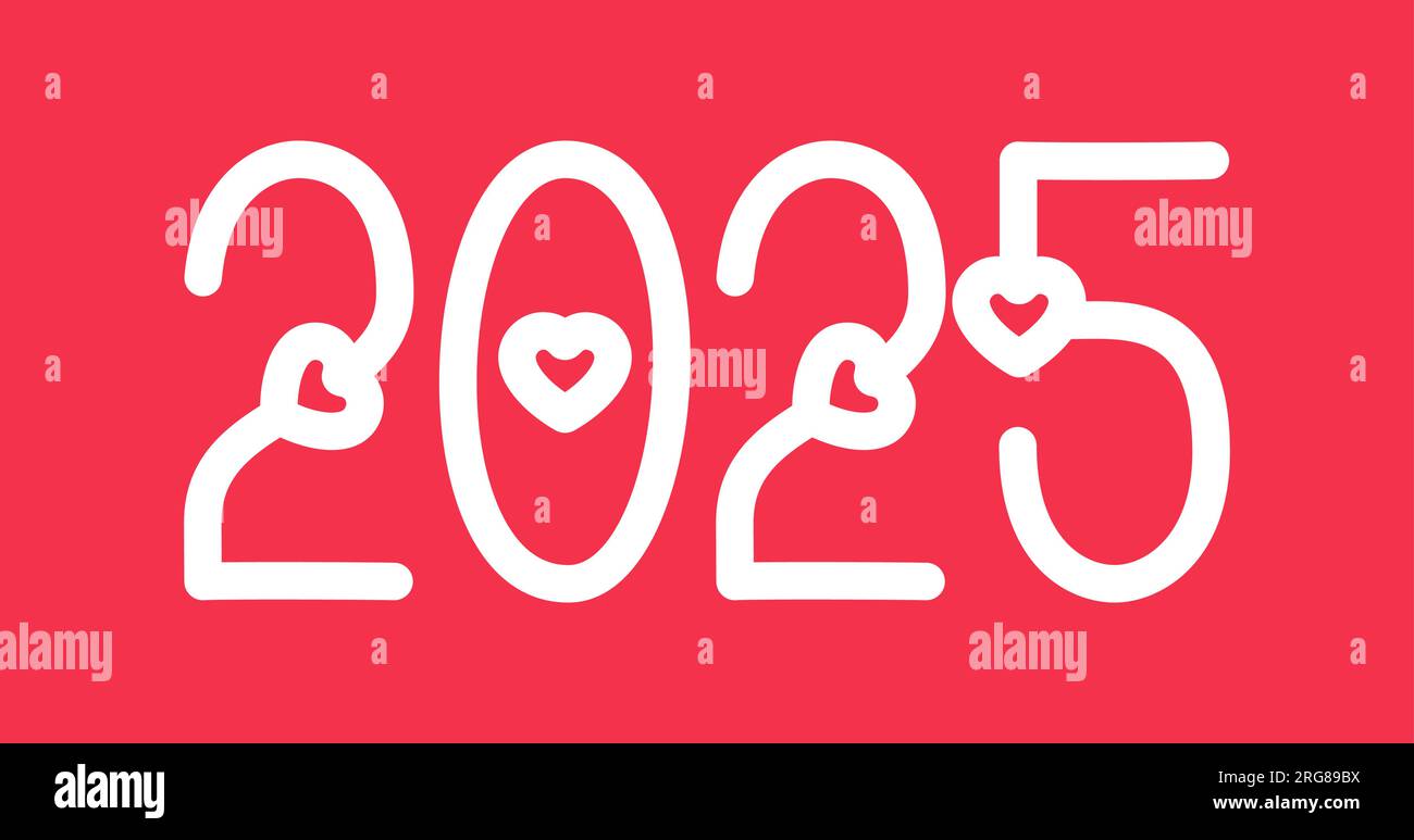 2025. Feliz año nuevo. Líneas de estilo de amor romántico simple