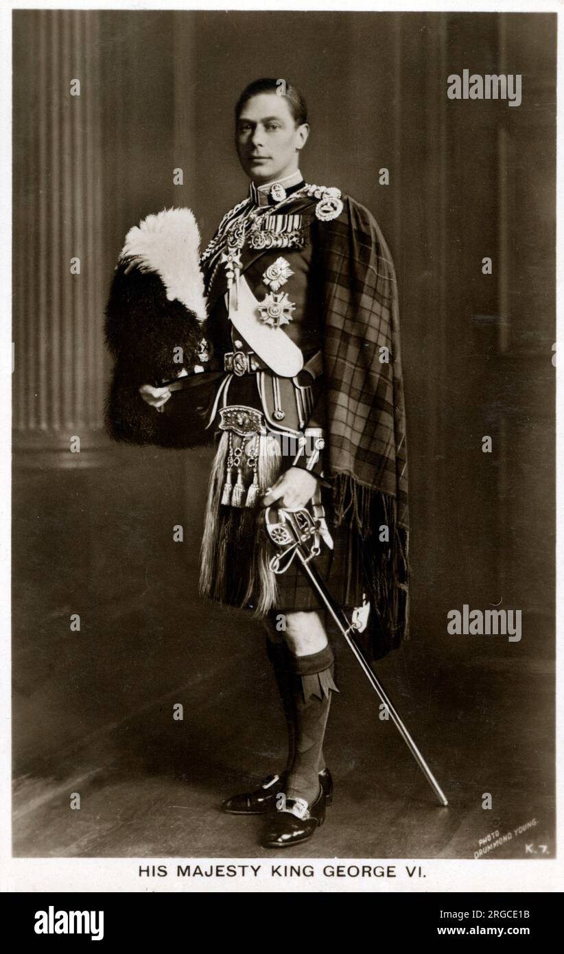 Rey Jorge VI (1895-1952) con uniforme militar de las Tierras Altas (fotografía probablemente tomada cuando el rey era duque de York, a mediados de los años veinte). Foto de stock