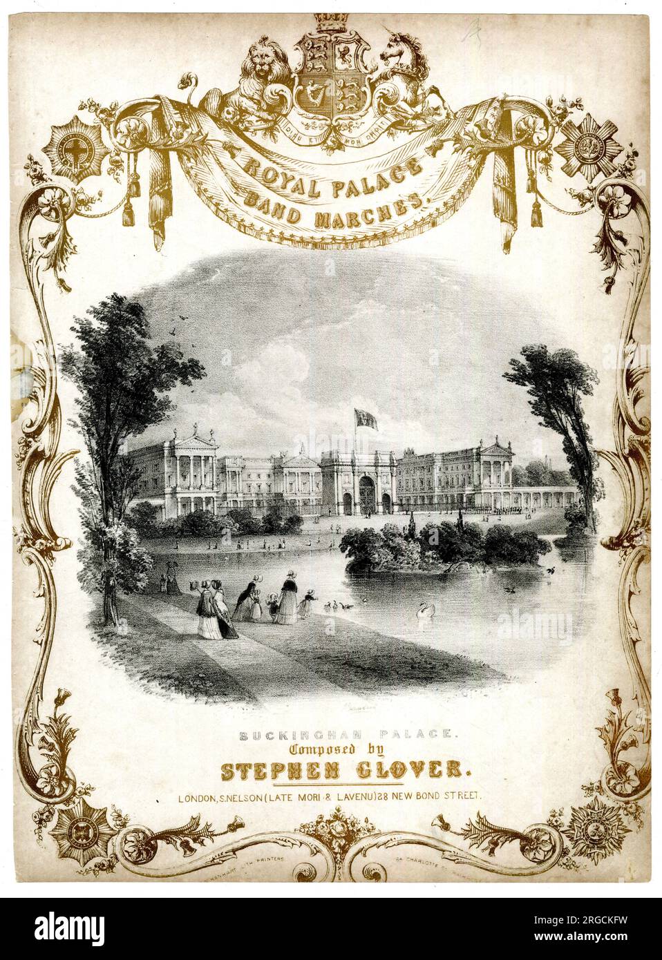 Portada musical, Royal Palace Band Marches, compuesta por Stephen Glover, con vistas al Palacio de Buckingham, Londres Foto de stock