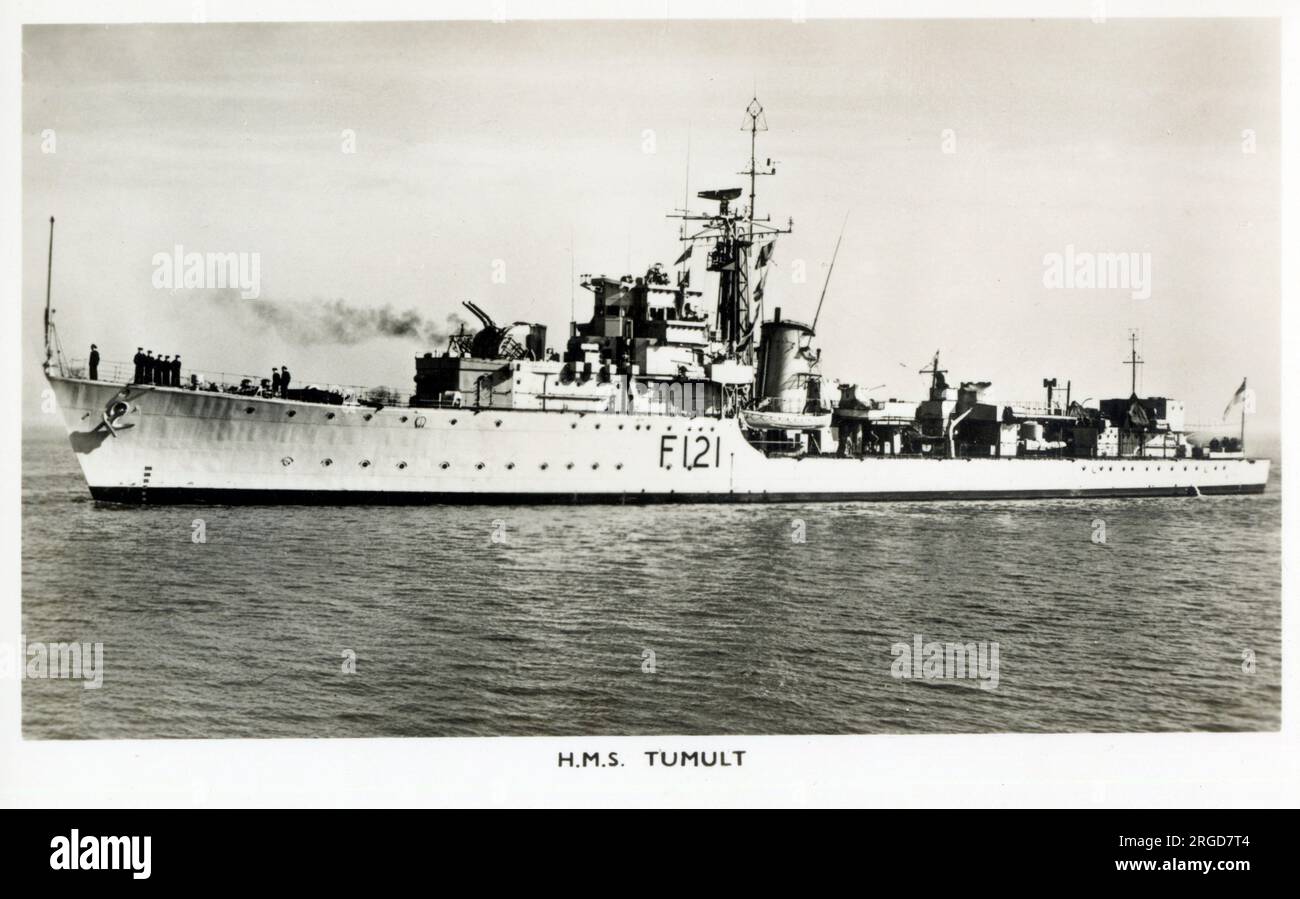 H.M.S. Tumult (F121) - fragata antisubmarina rápida Tipo 16 - encargada en 1943 (como destructor clase T), construida por John Brown & Company. Foto de stock