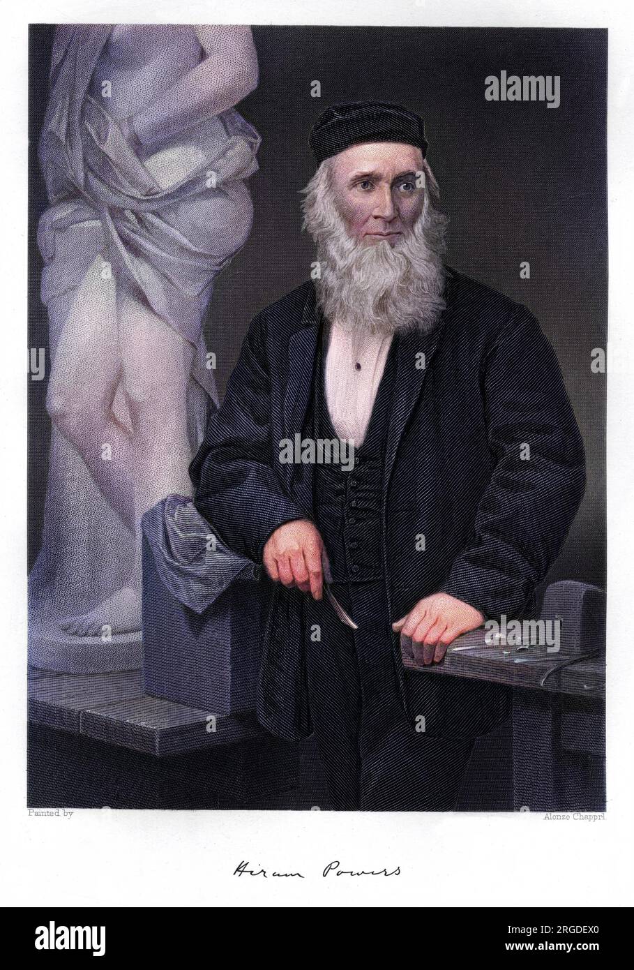 HIRAM POWERS (1805 - 1873), escultor estadounidense, con su autógrafo Foto de stock