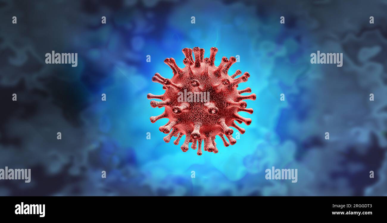 Nuevo virus y COVID-19 o Sars-CoV-2 como un virus de coronavirus mutante como una variante de enfermedad viral con células genéticas mutadas como una nueva infección Foto de stock