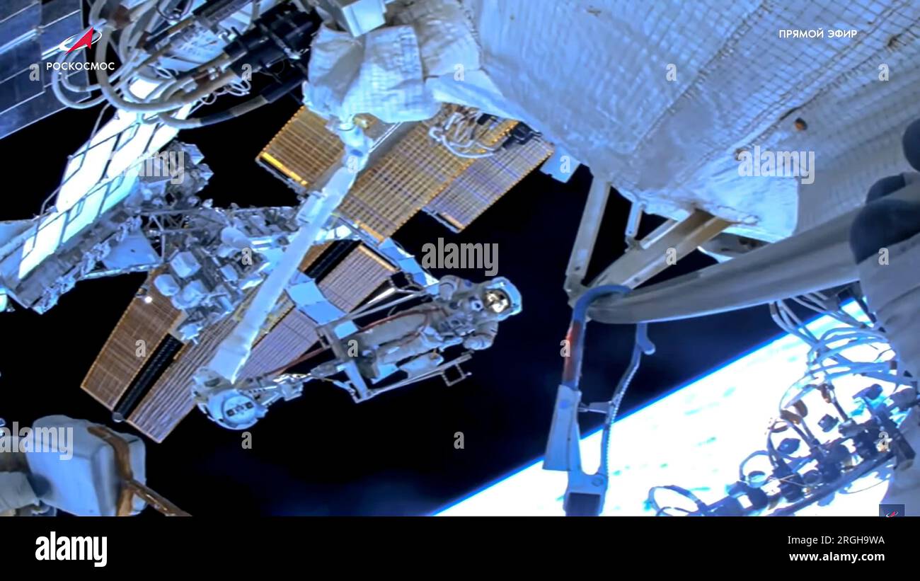 In this photo taken from video footage released by Roscosmos State ...
