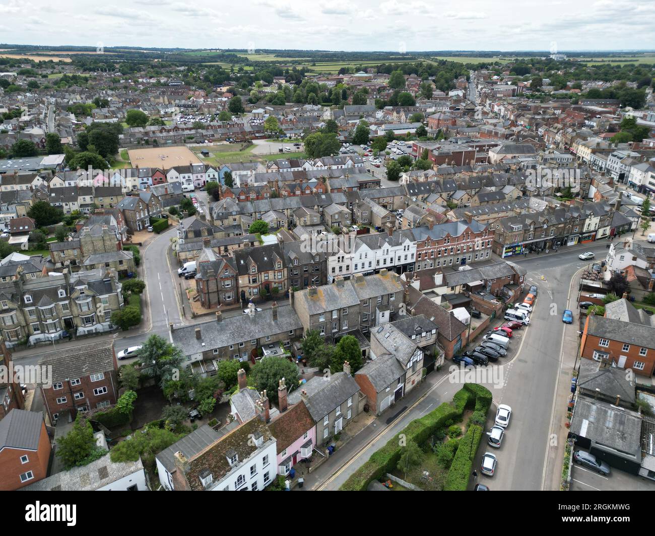 Casas Calles y carreteras Newmarket ciudad Suffolk England Aerial Foto de stock