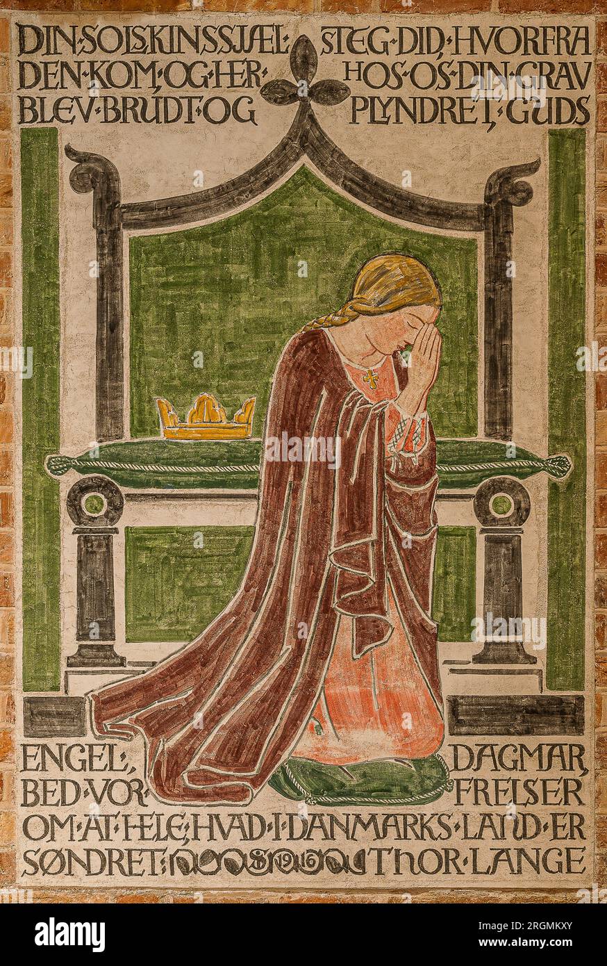 Antiguo fresco de 1916 que representa a la reina Dagmar en St. Iglesia de Bendt en Ringsted, Dinamarca, 29 de julio de 2023 Foto de stock