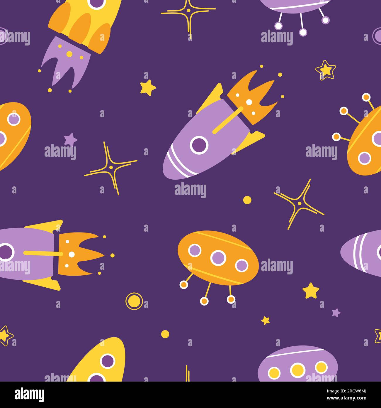Papel Pintado Infantil Con Cohetes Del Espacio Y Constelaciones