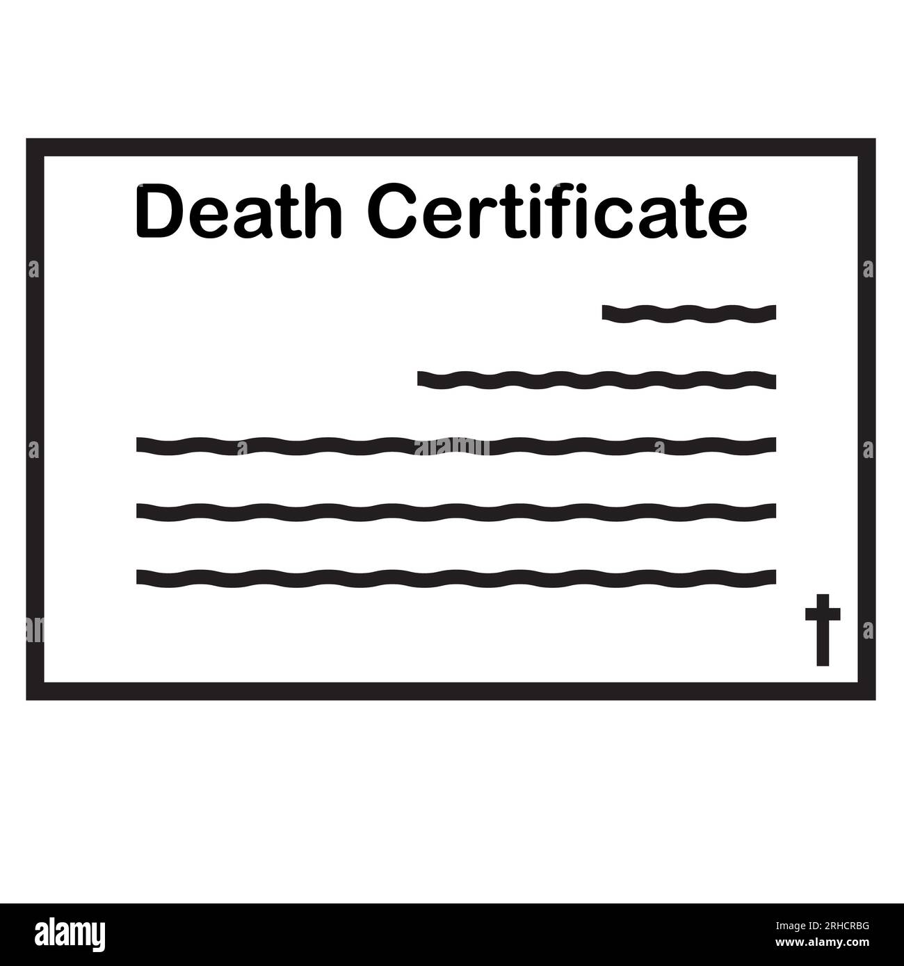 Icono de certificado de defunción. Logotipo de la muerte. Signo de certificado de defunción negro. estilo aplanado. Foto de stock